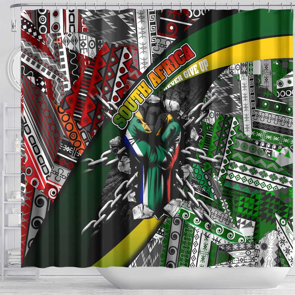 South Africa Never Give Up Shower Curtain SA Fist of Freedom DT02