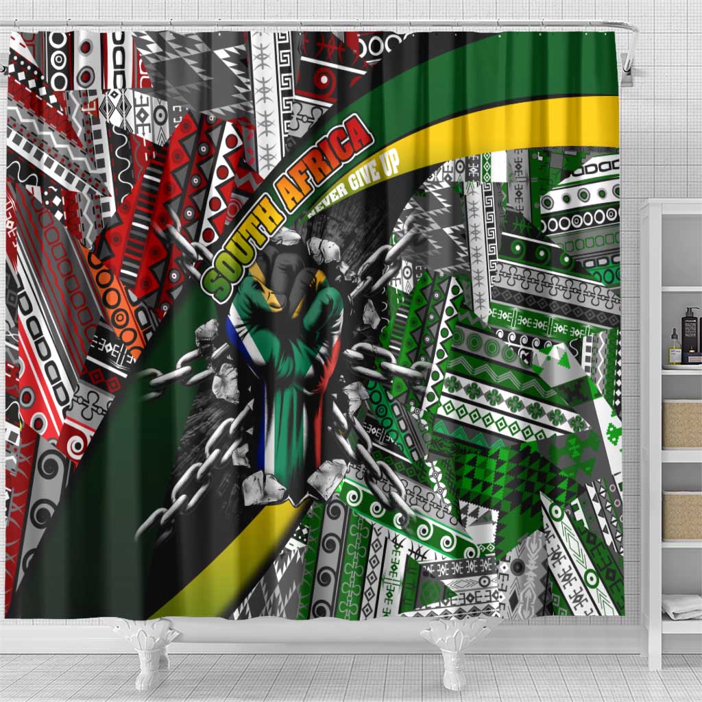 South Africa Never Give Up Shower Curtain SA Fist of Freedom DT02