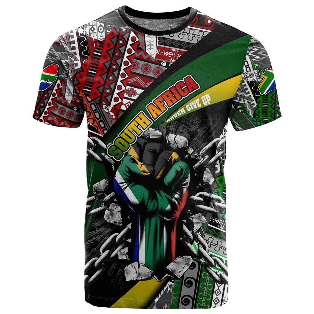 South Africa Fist of Freedom T shirt Never Give Up DT02