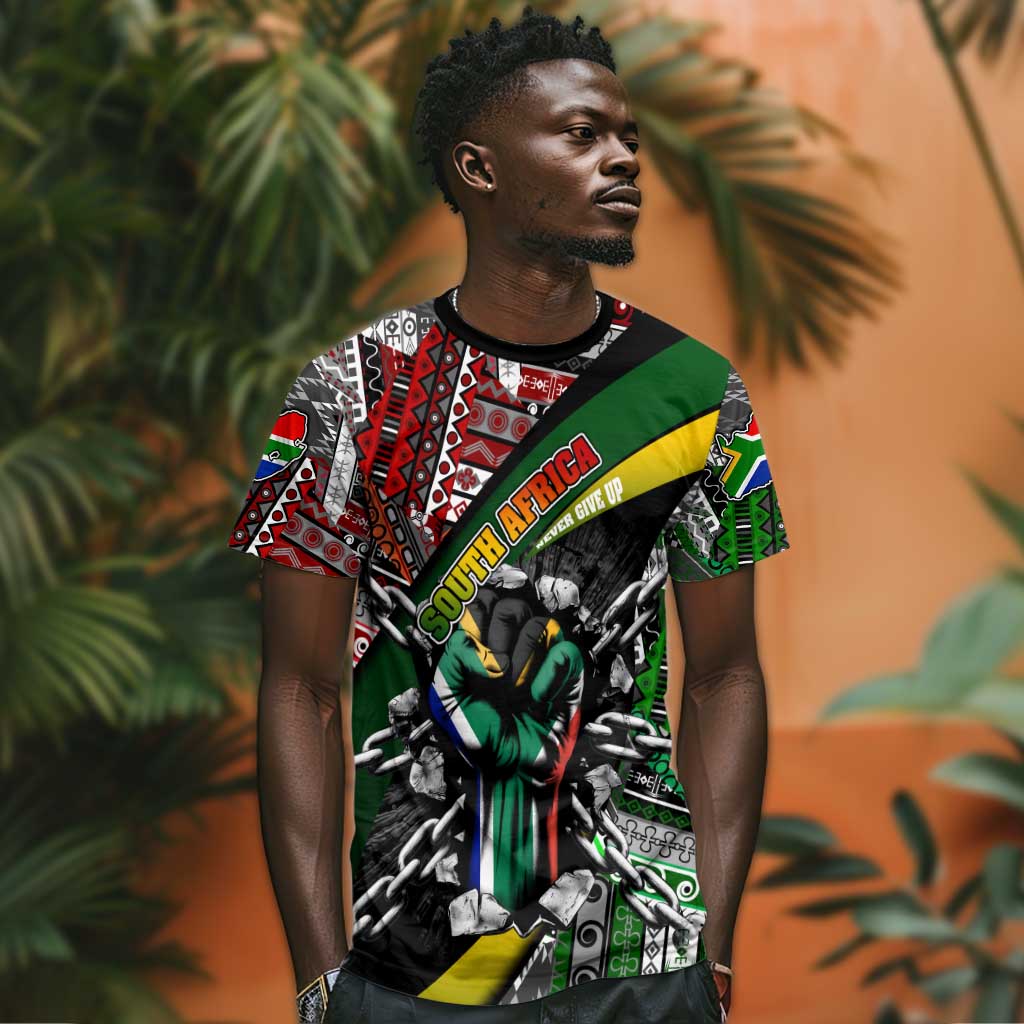 South Africa Fist of Freedom T shirt Never Give Up DT02