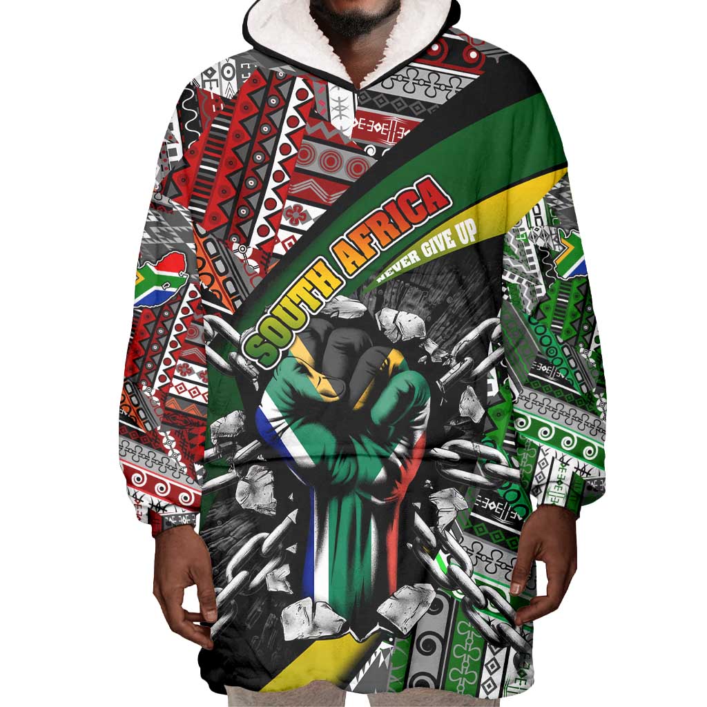 South Africa Fist of Freedom Wearable Blanket Hoodie Never Give Up DT02