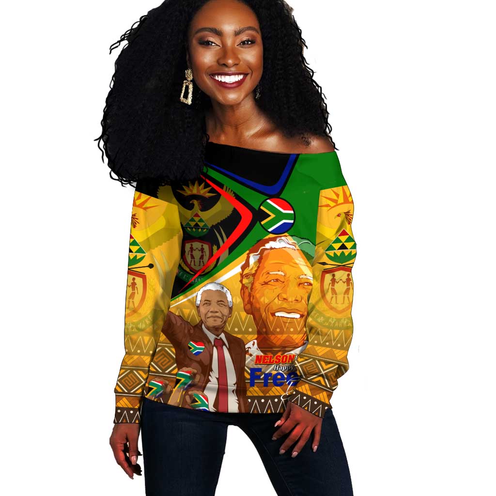 South Africa Heritage Nelson Mandela Off Shoulder Sweater Happy Freedom Day Victory Art DT02