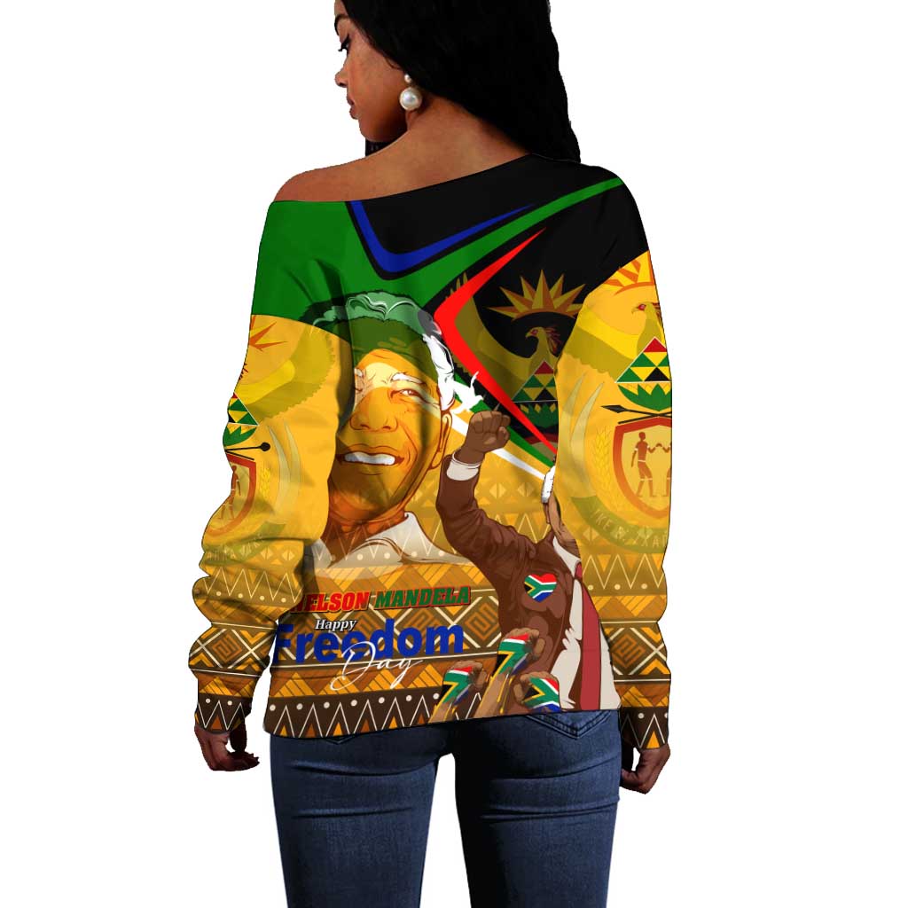 South Africa Heritage Nelson Mandela Off Shoulder Sweater Happy Freedom Day Victory Art DT02