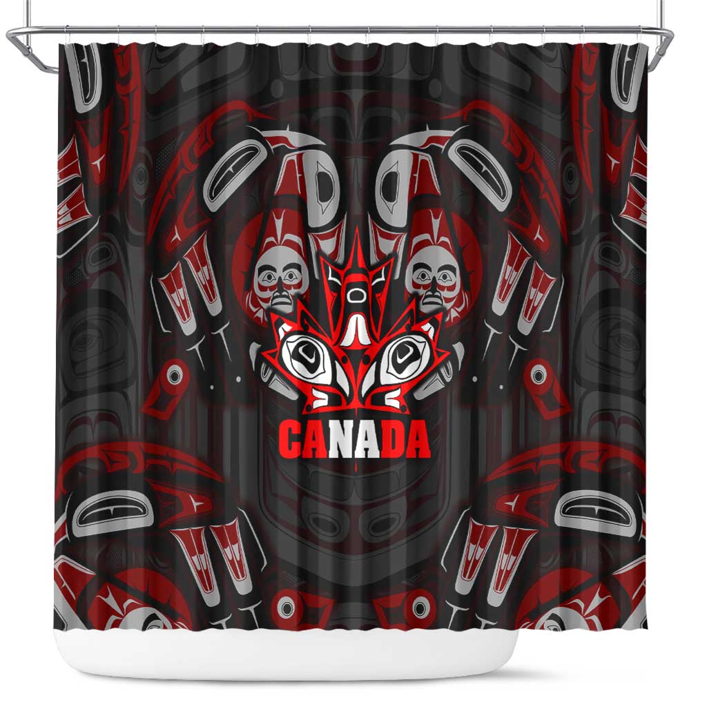 Haida Canada Day Shower Curtain Totem Inspired Maple Leaf Indigenous Art DT02