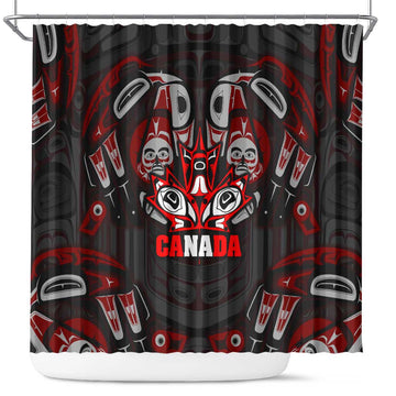 Haida Canada Day Shower Curtain Totem Inspired Maple Leaf Indigenous Art DT02