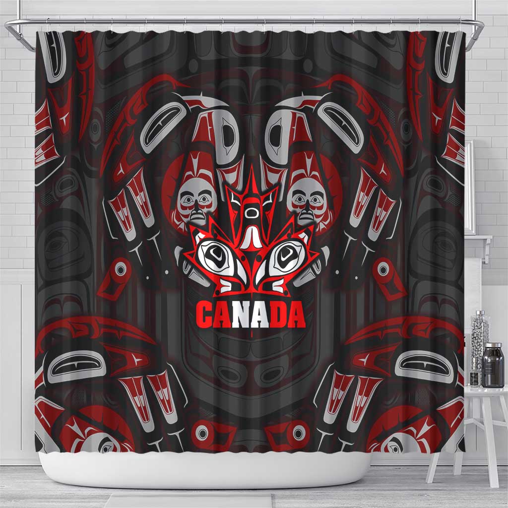 Haida Canada Day Shower Curtain Totem Inspired Maple Leaf Indigenous Art DT02
