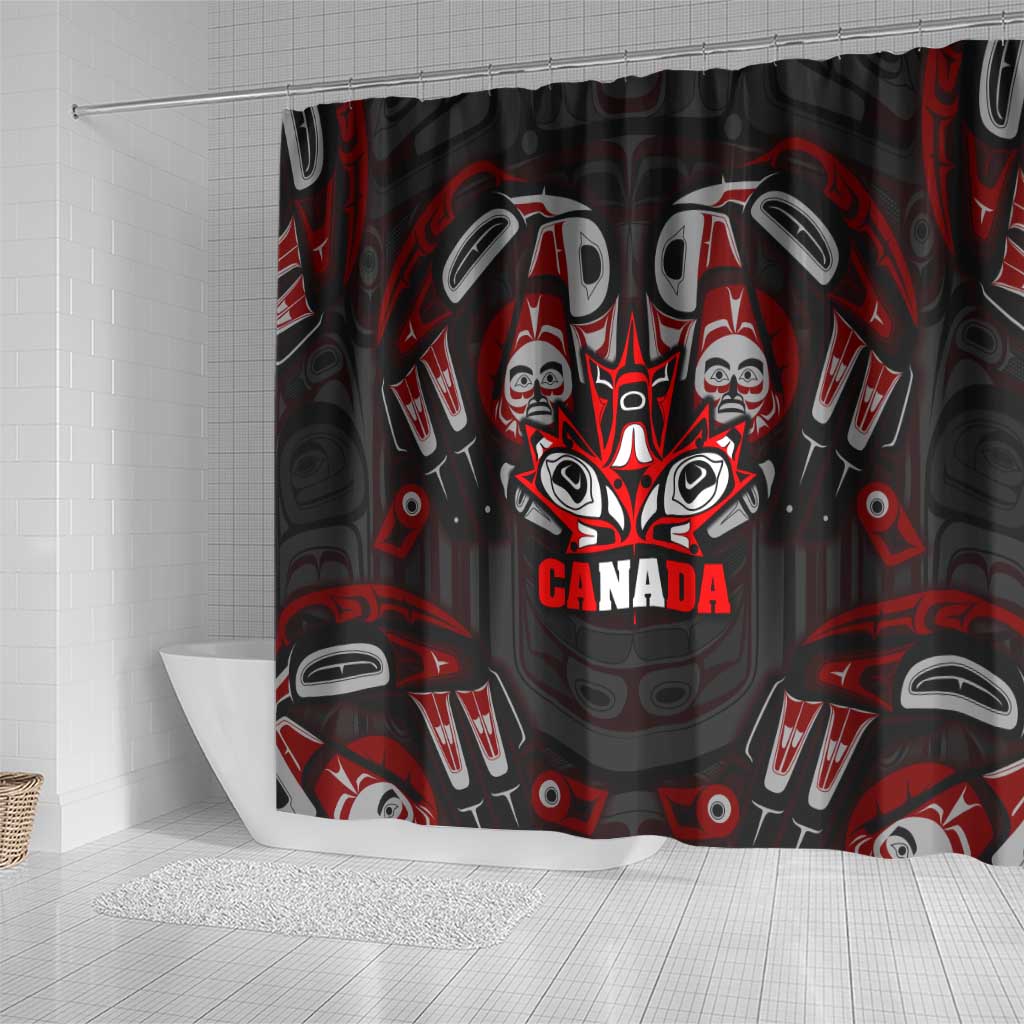Haida Canada Day Shower Curtain Totem Inspired Maple Leaf Indigenous Art DT02