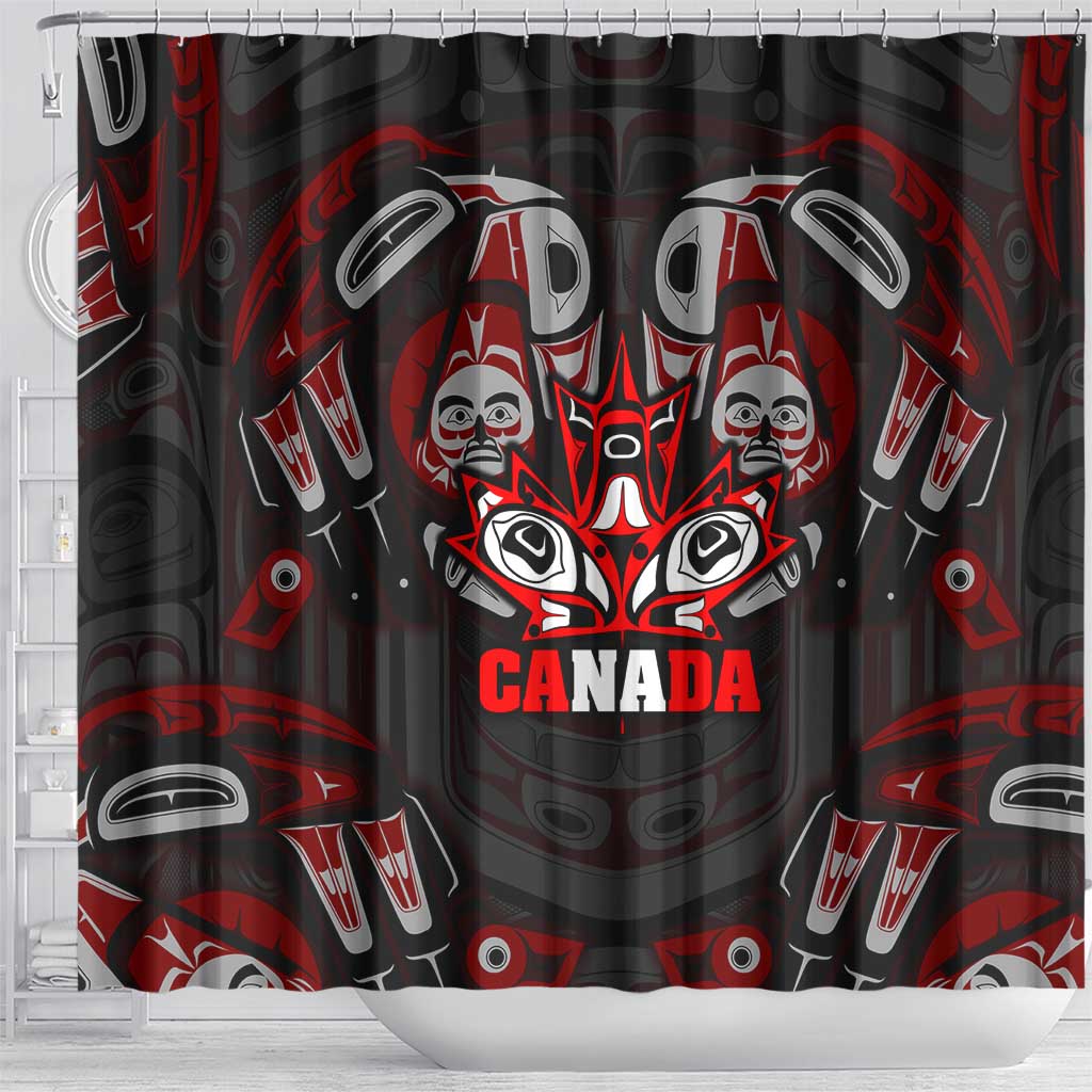 Haida Canada Day Shower Curtain Totem Inspired Maple Leaf Indigenous Art DT02