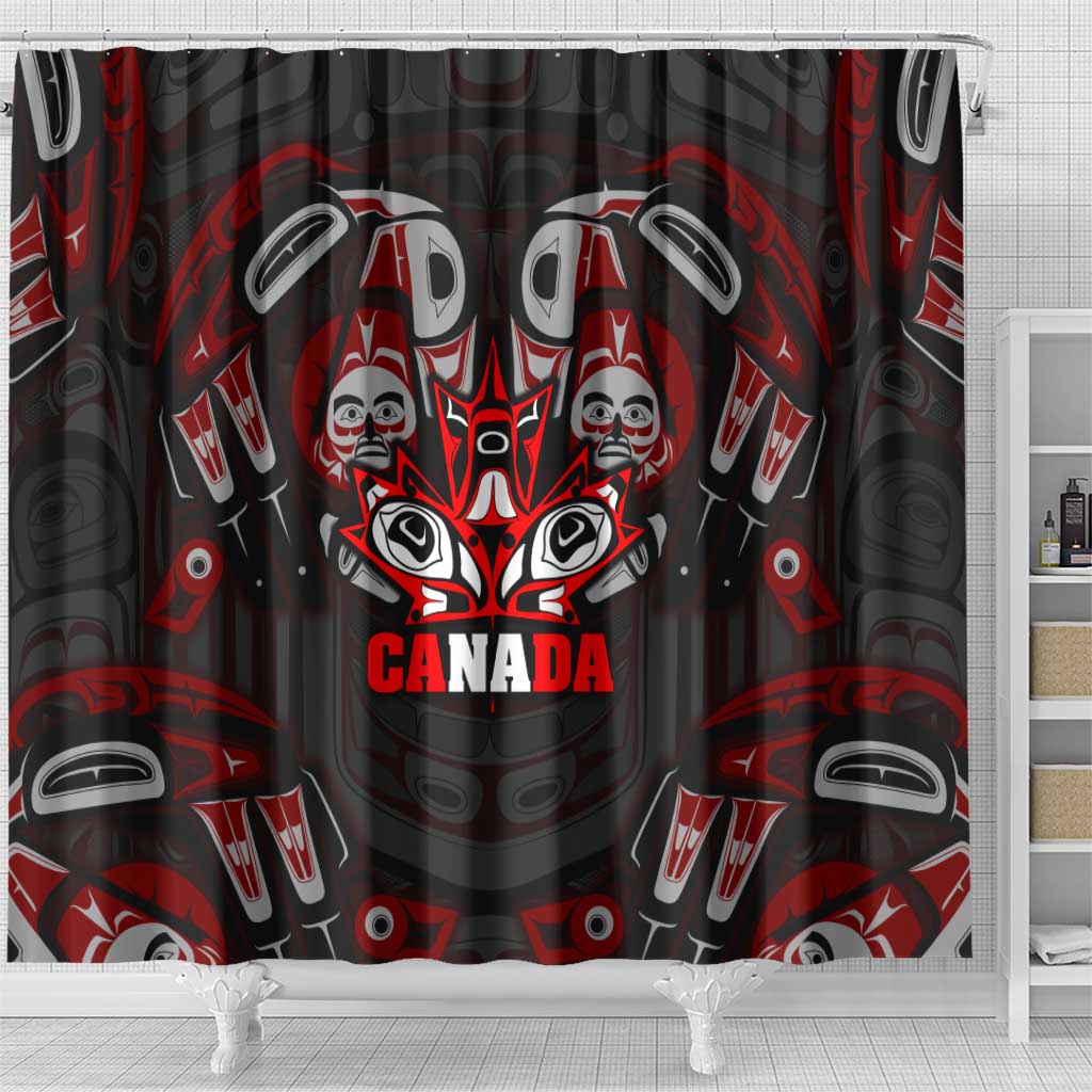 Haida Canada Day Shower Curtain Totem Inspired Maple Leaf Indigenous Art DT02