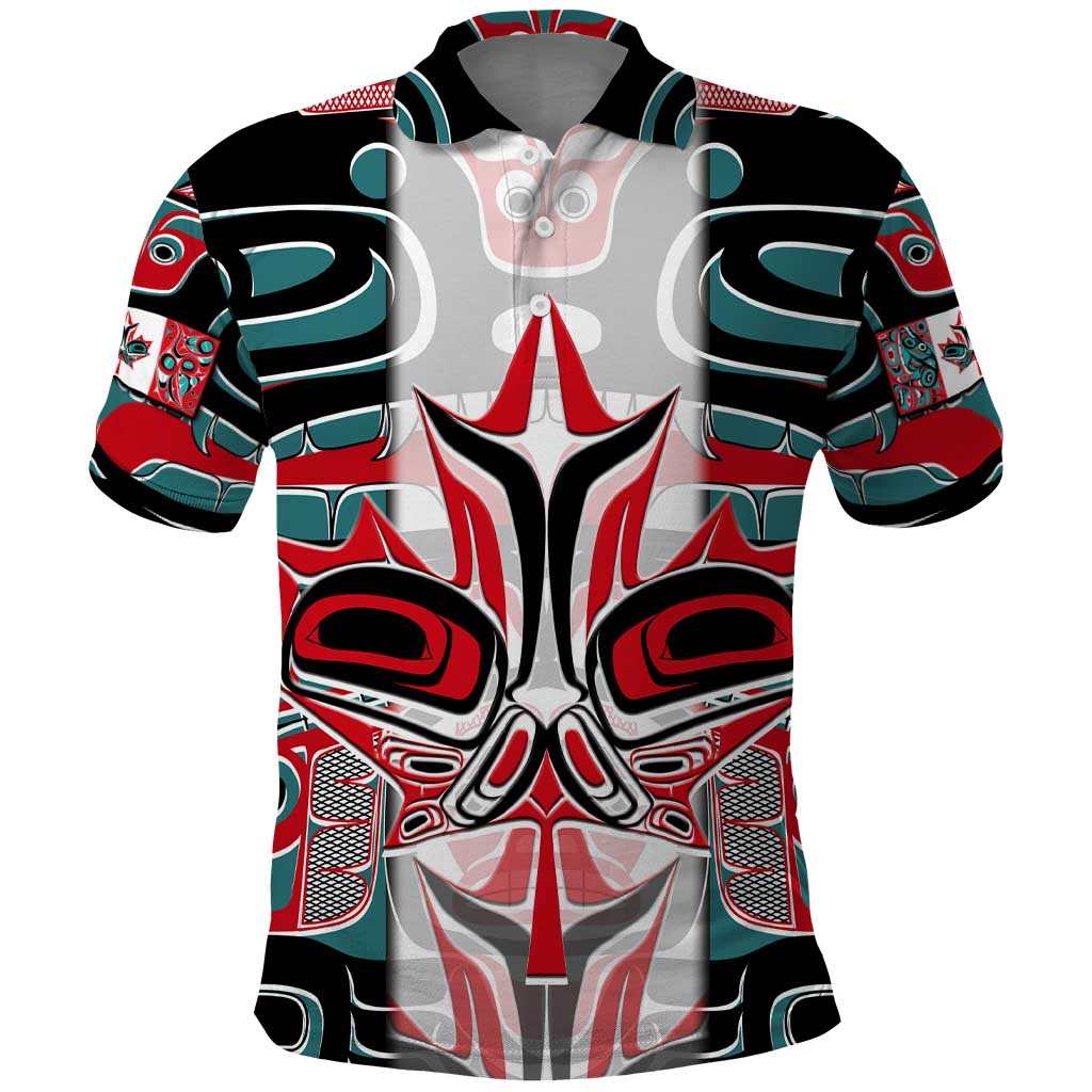 Canada Coat of Arms Haida Polo Shirt Maple Leaf Flag Indigenous Art DT02