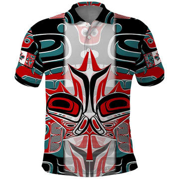 Canada Coat of Arms Haida Polo Shirt Maple Leaf Flag Indigenous Art DT02