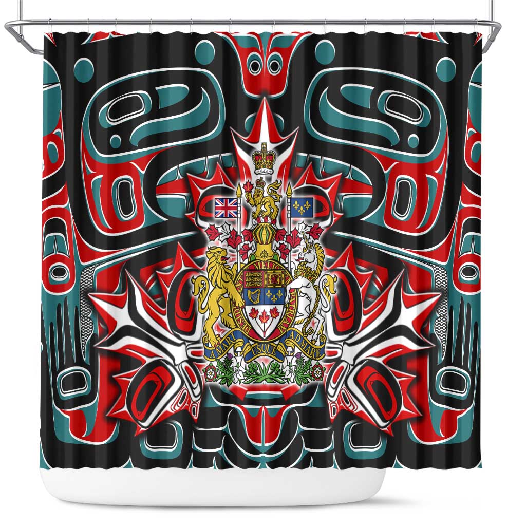 Canada Coat of Arms Haida Shower Curtain Maple Leaf Flag Indigenous Art DT02