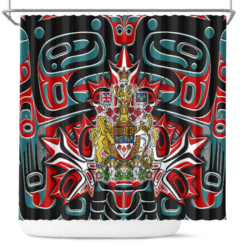 Canada Coat of Arms Haida Shower Curtain Maple Leaf Flag Indigenous Art DT02