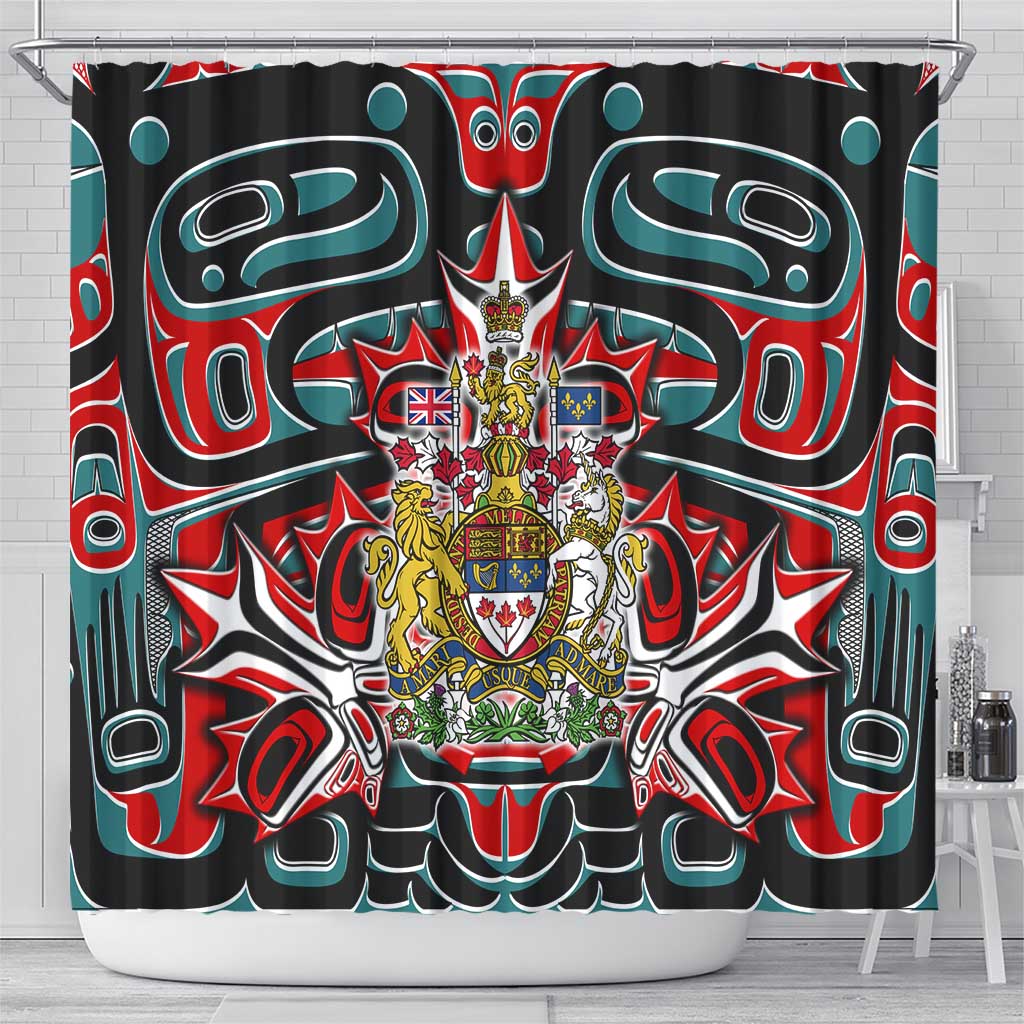 Canada Coat of Arms Haida Shower Curtain Maple Leaf Flag Indigenous Art DT02
