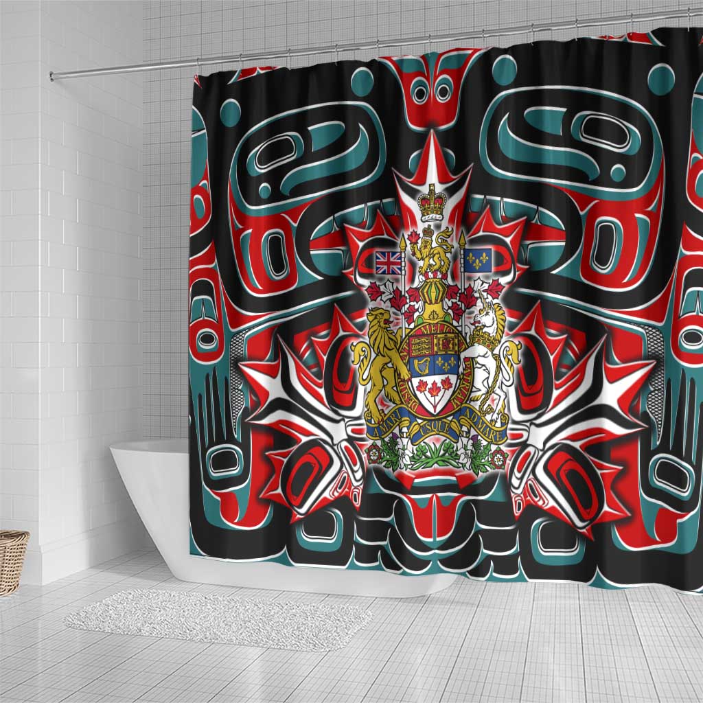 Canada Coat of Arms Haida Shower Curtain Maple Leaf Flag Indigenous Art DT02
