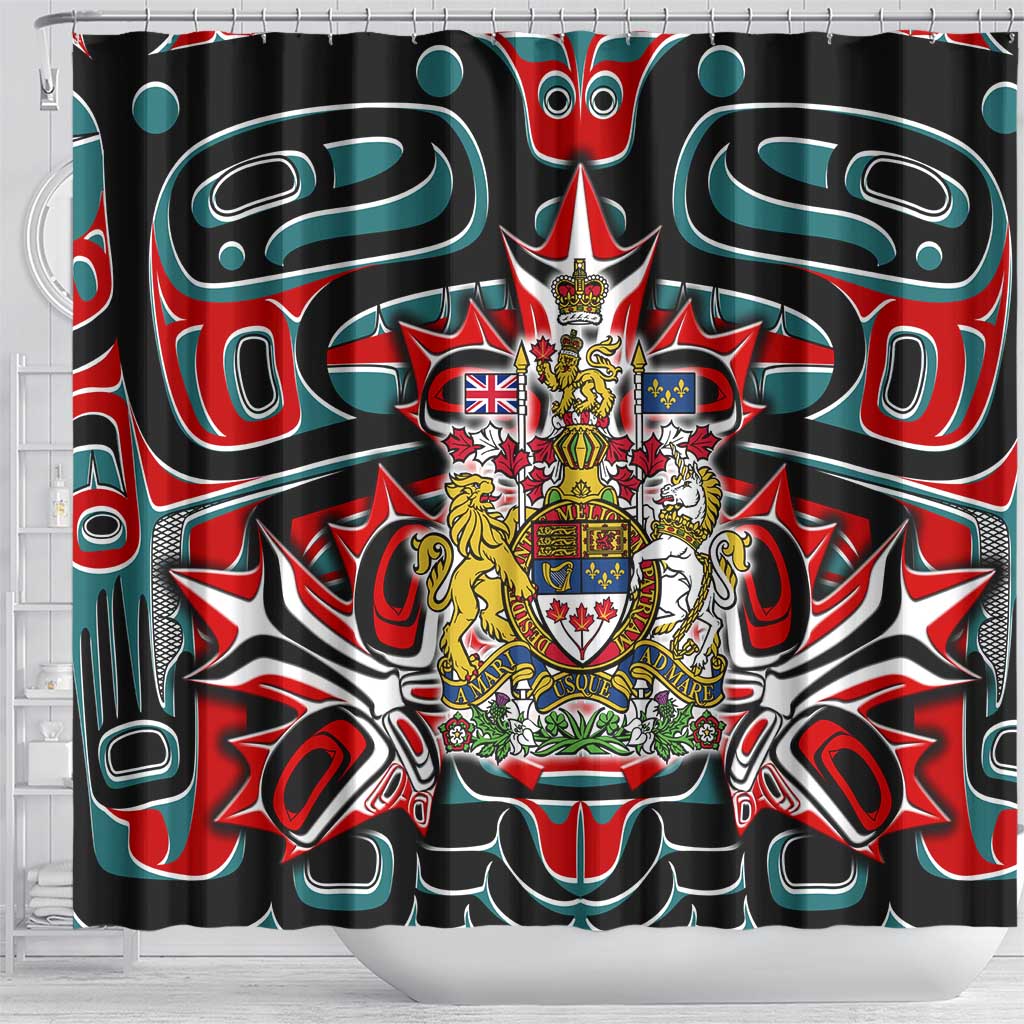 Canada Coat of Arms Haida Shower Curtain Maple Leaf Flag Indigenous Art DT02