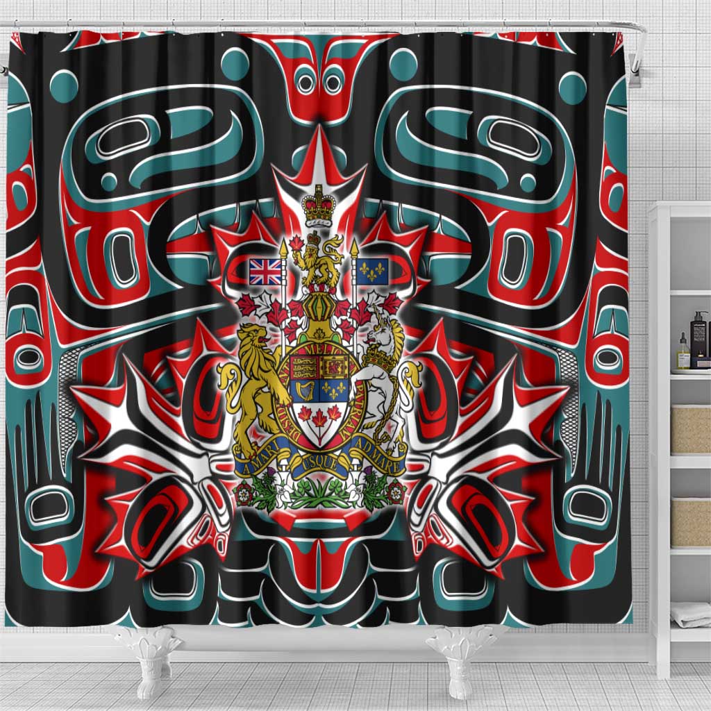 Canada Coat of Arms Haida Shower Curtain Maple Leaf Flag Indigenous Art DT02