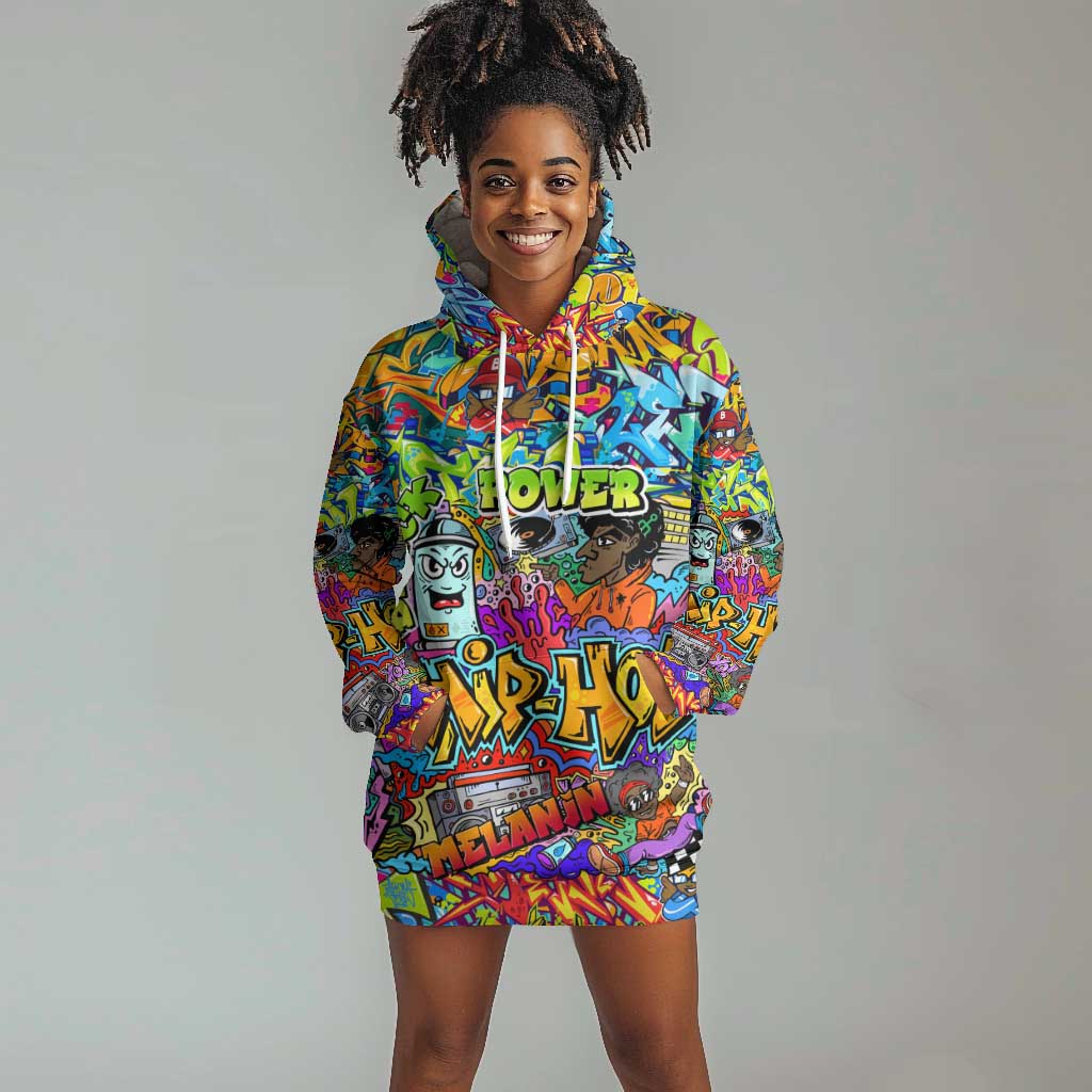 Hip Hop Graffiti Art Hoodie Dress Black Power DT02