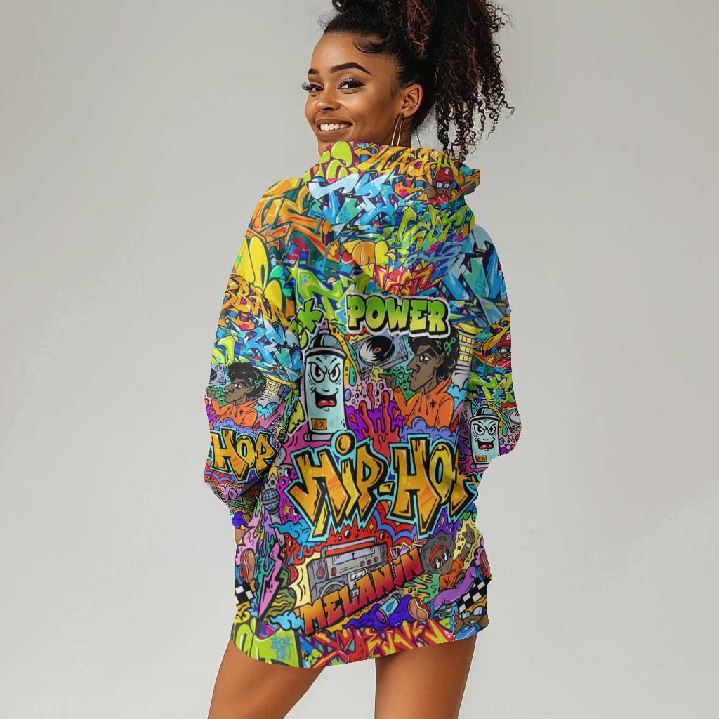 Hip Hop Graffiti Art Hoodie Dress Black Power DT02