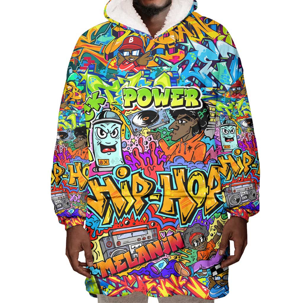 Hip Hop Graffiti Art Wearable Blanket Hoodie Black Power DT02