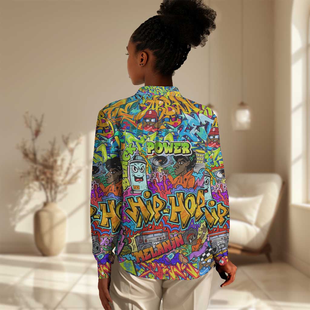 Hip Hop Graffiti Art Women Casual Shirt Black Power DT02
