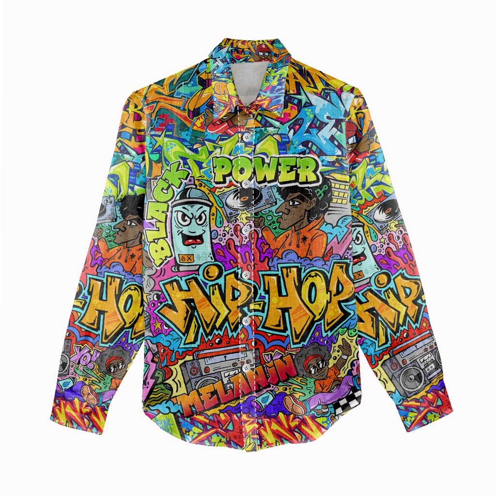Hip Hop Graffiti Art Women Casual Shirt Black Power DT02