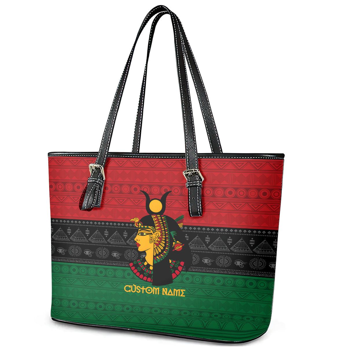 Personalized Queen In Pan-African Colors Leather Tote Bag Egyptian Beautiful Goddess DT02