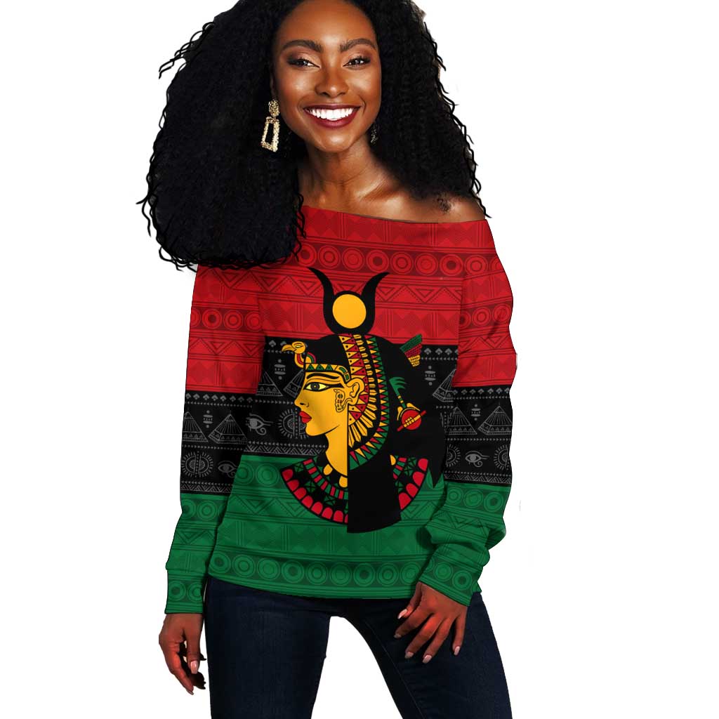 Personalized Queen of Egypt Off Shoulder Sweater in Pan-African Colors DT02