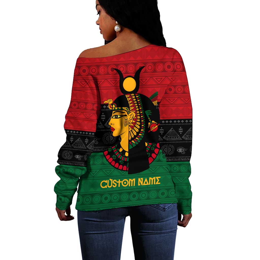 Personalized Queen of Egypt Off Shoulder Sweater in Pan-African Colors DT02