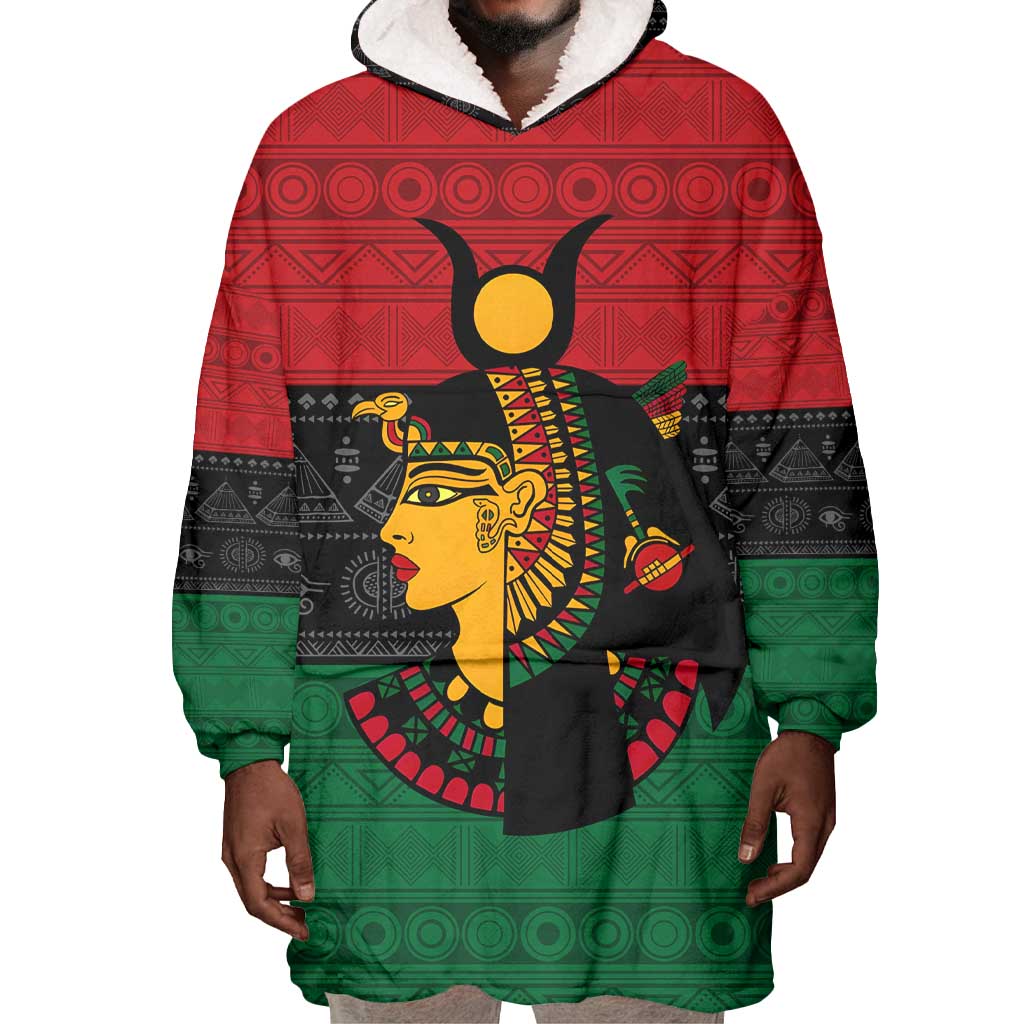 Personalized Queen of Egypt Wearable Blanket Hoodie in Pan-African Colors DT02