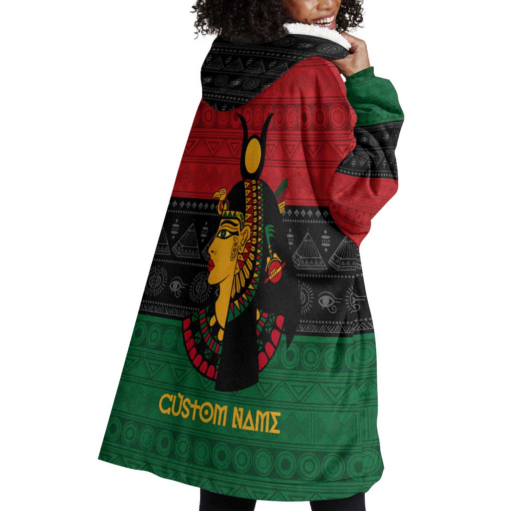 Personalized Queen of Egypt Wearable Blanket Hoodie in Pan-African Colors DT02