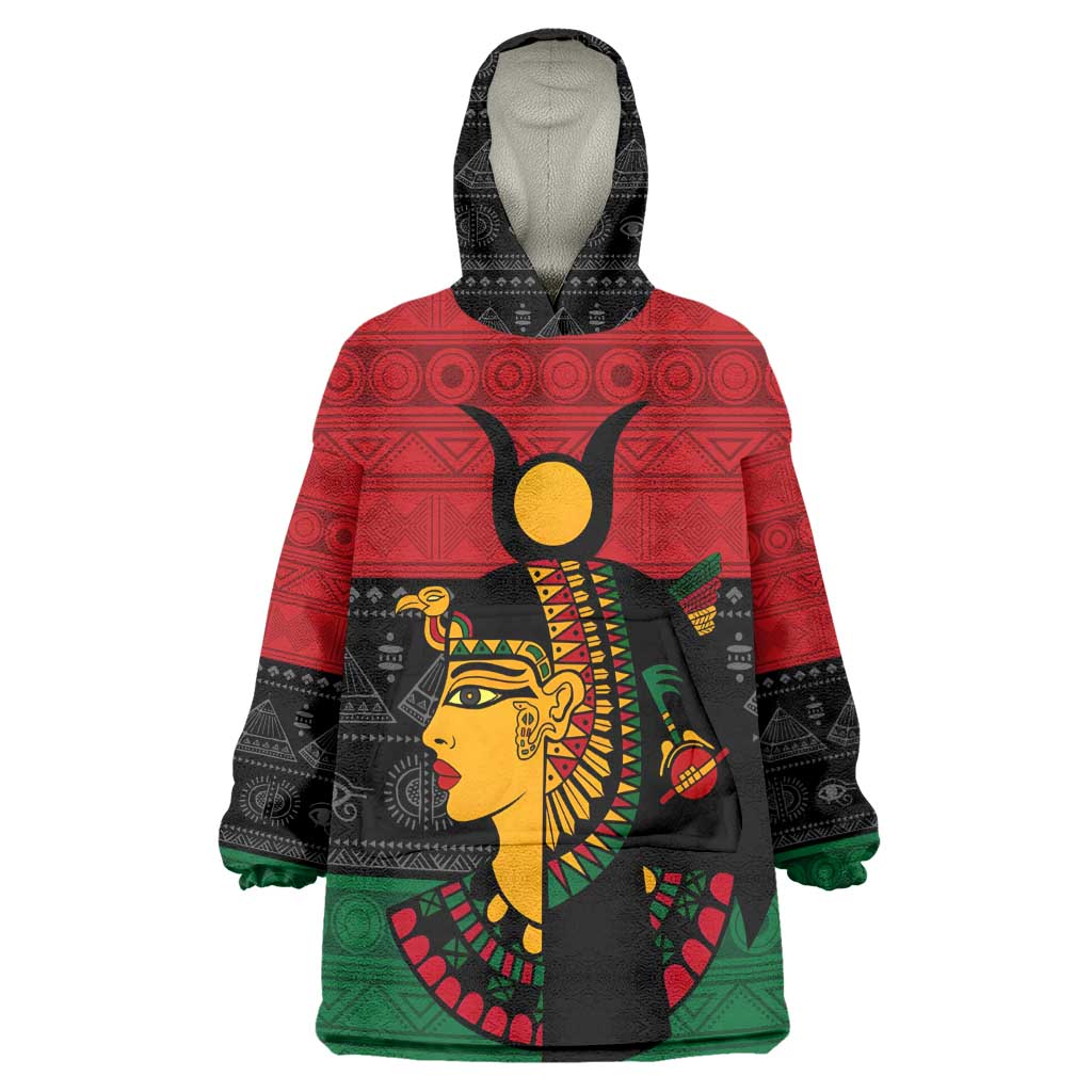 Personalized Queen of Egypt Wearable Blanket Hoodie in Pan-African Colors DT02