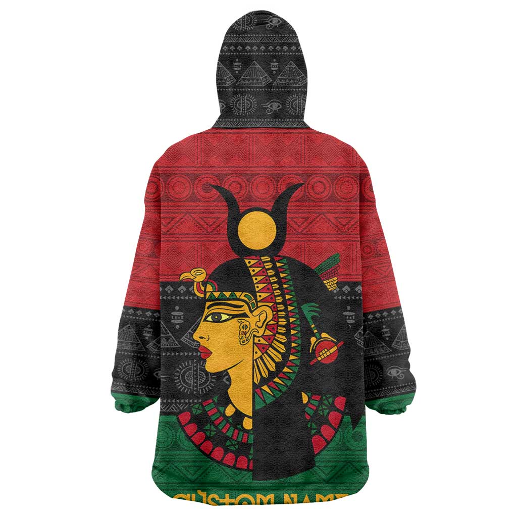 Personalized Queen of Egypt Wearable Blanket Hoodie in Pan-African Colors DT02
