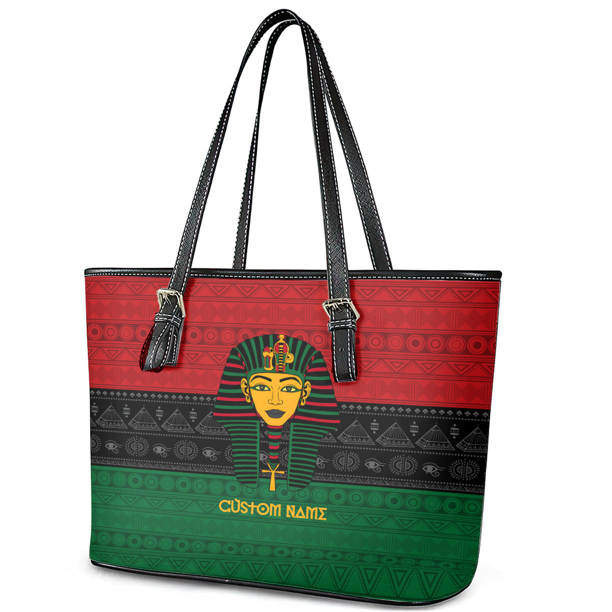 Personalized Pharaoh In Pan-African Colors Leather Tote Bag Ancient Egypt DT02