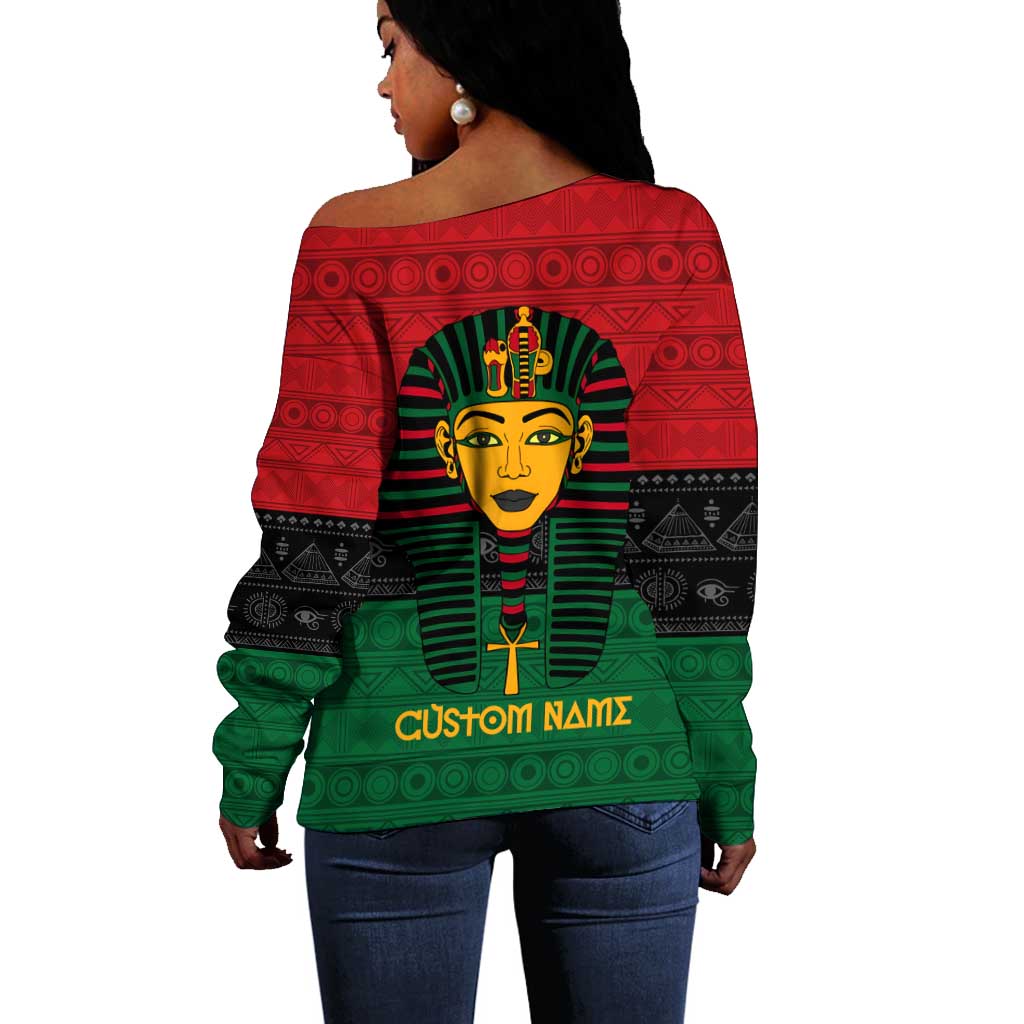 Personalized Ancient Egypt Off Shoulder Sweater - Pharaoh in Pan-African Colors DT02