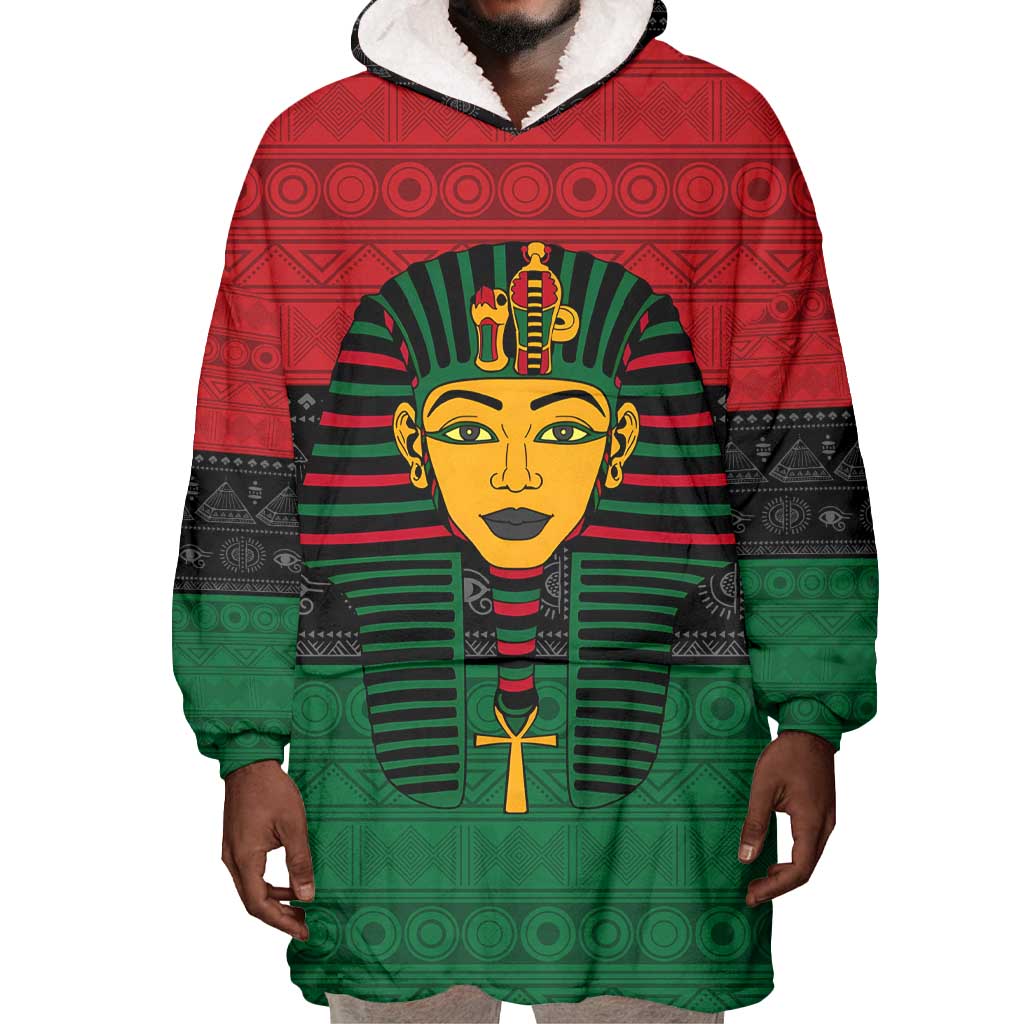 Personalized Ancient Egypt Wearable Blanket Hoodie - Pharaoh in Pan-African Colors DT02