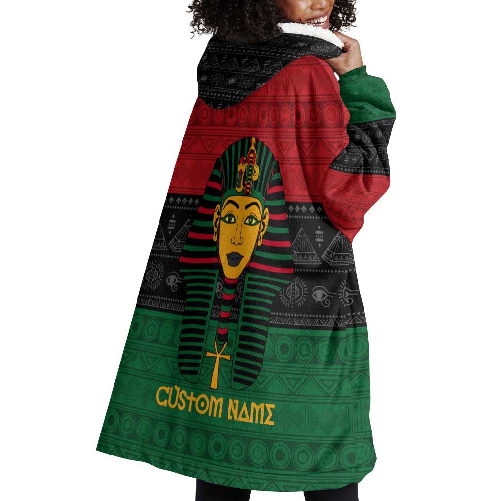 Personalized Ancient Egypt Wearable Blanket Hoodie - Pharaoh in Pan-African Colors DT02