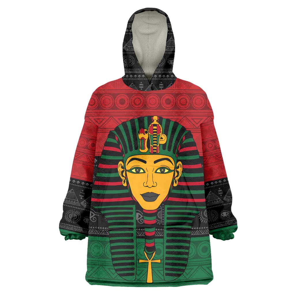 Personalized Ancient Egypt Wearable Blanket Hoodie - Pharaoh in Pan-African Colors DT02