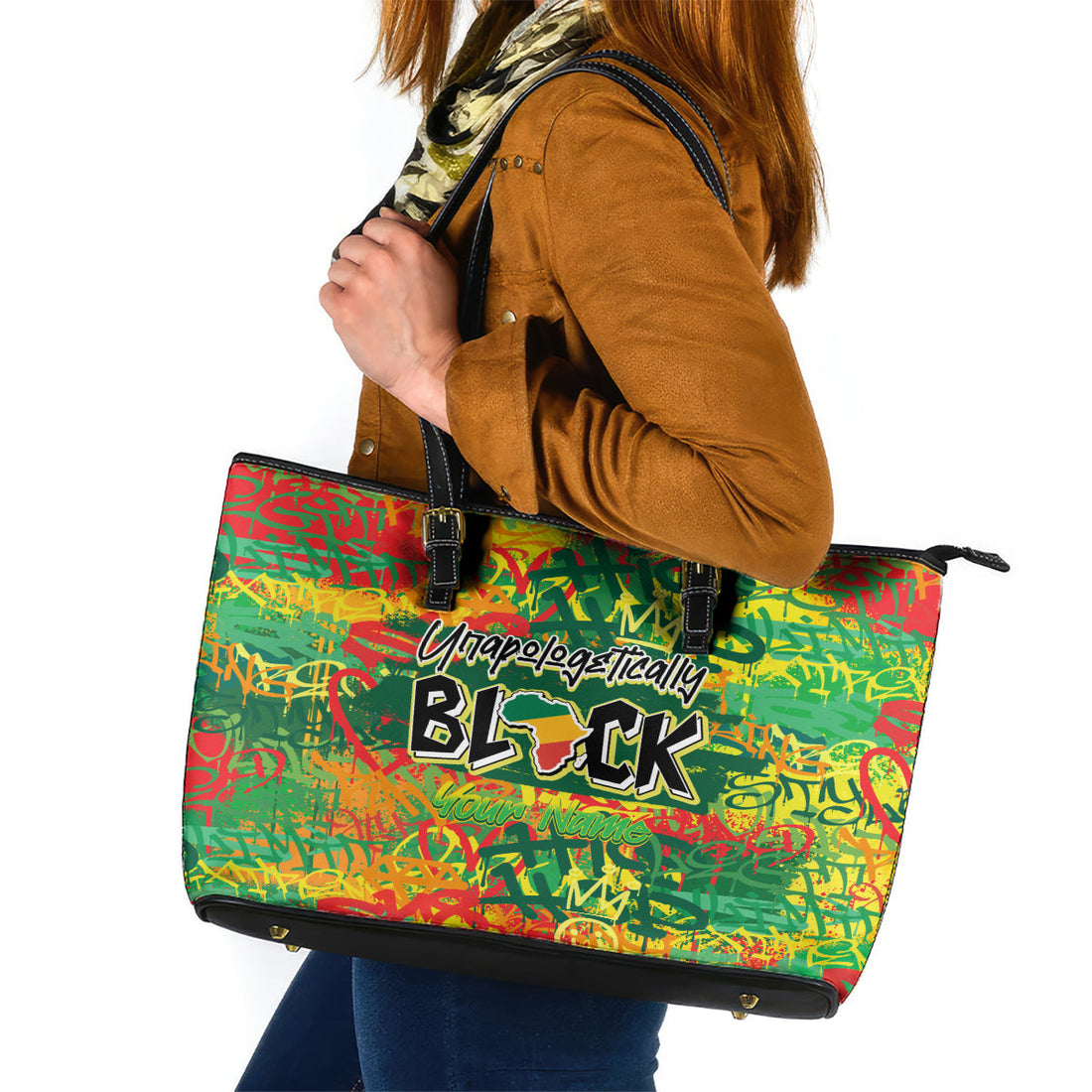 Personalized Colorful African Unapologetically Black Leather Tote Bag DT02