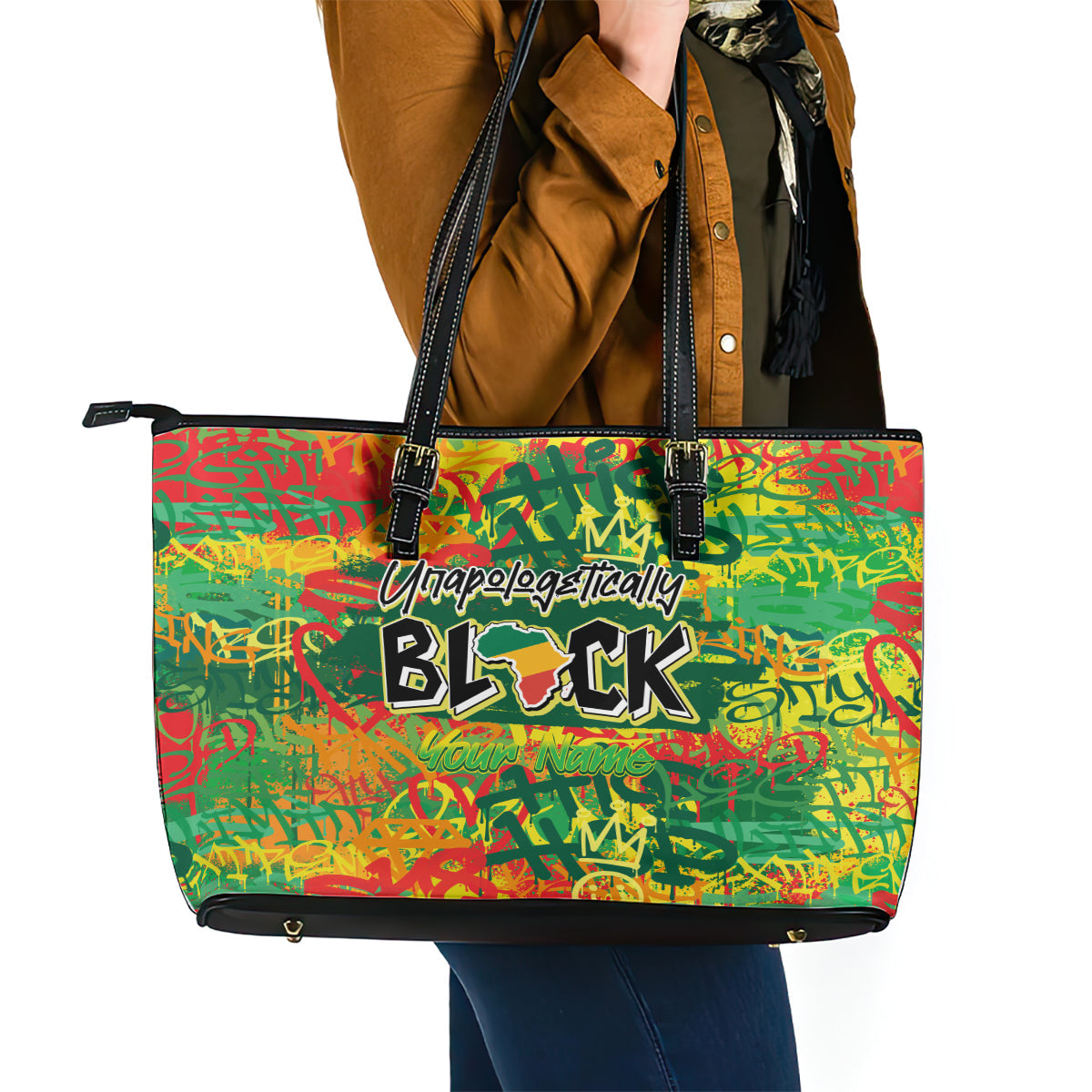 Personalized Colorful African Unapologetically Black Leather Tote Bag DT02