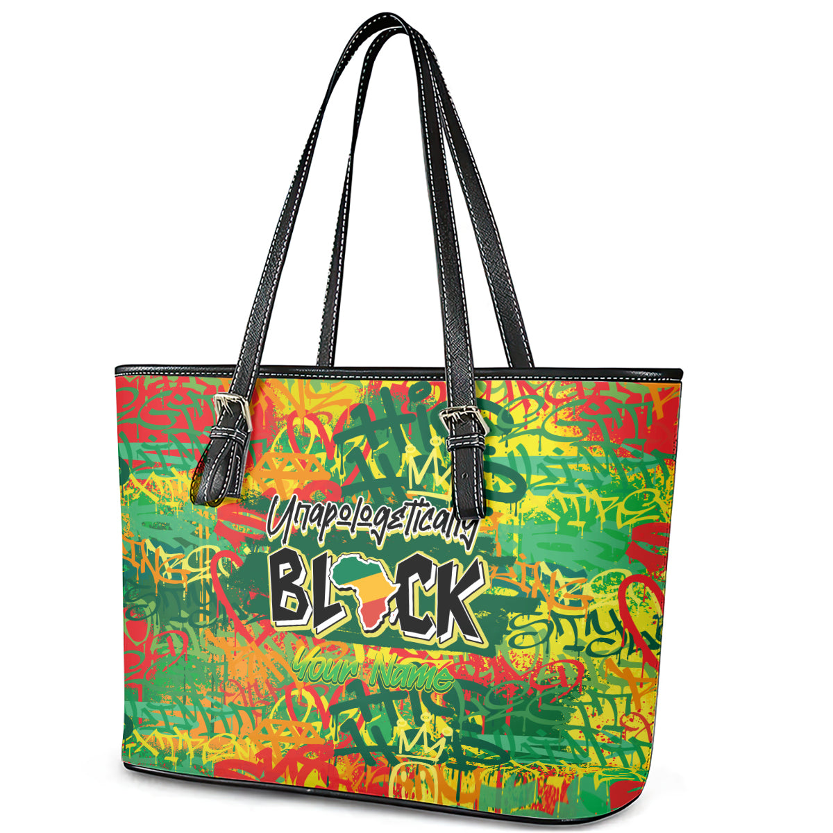 Personalized Colorful African Unapologetically Black Leather Tote Bag DT02