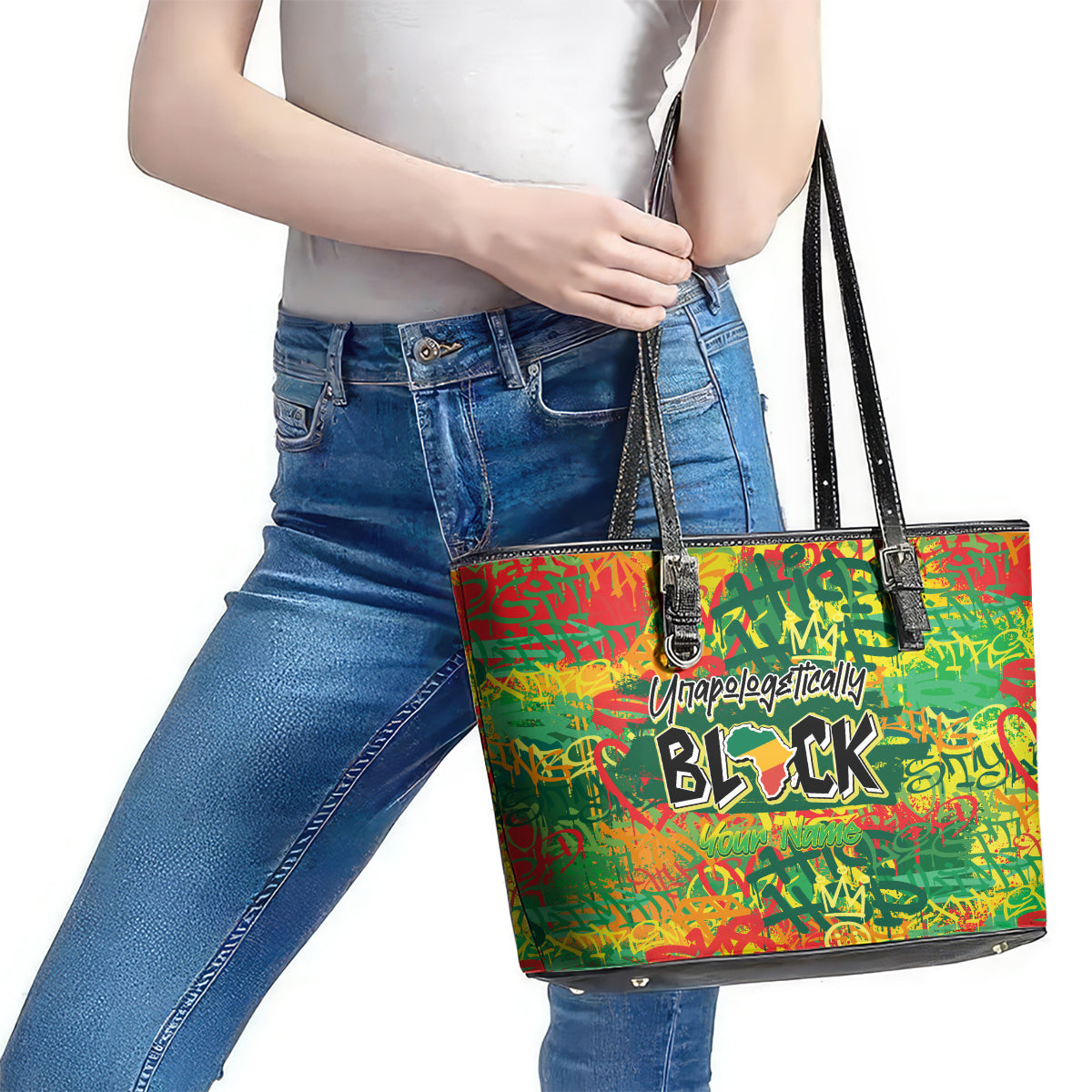 Personalized Colorful African Unapologetically Black Leather Tote Bag DT02
