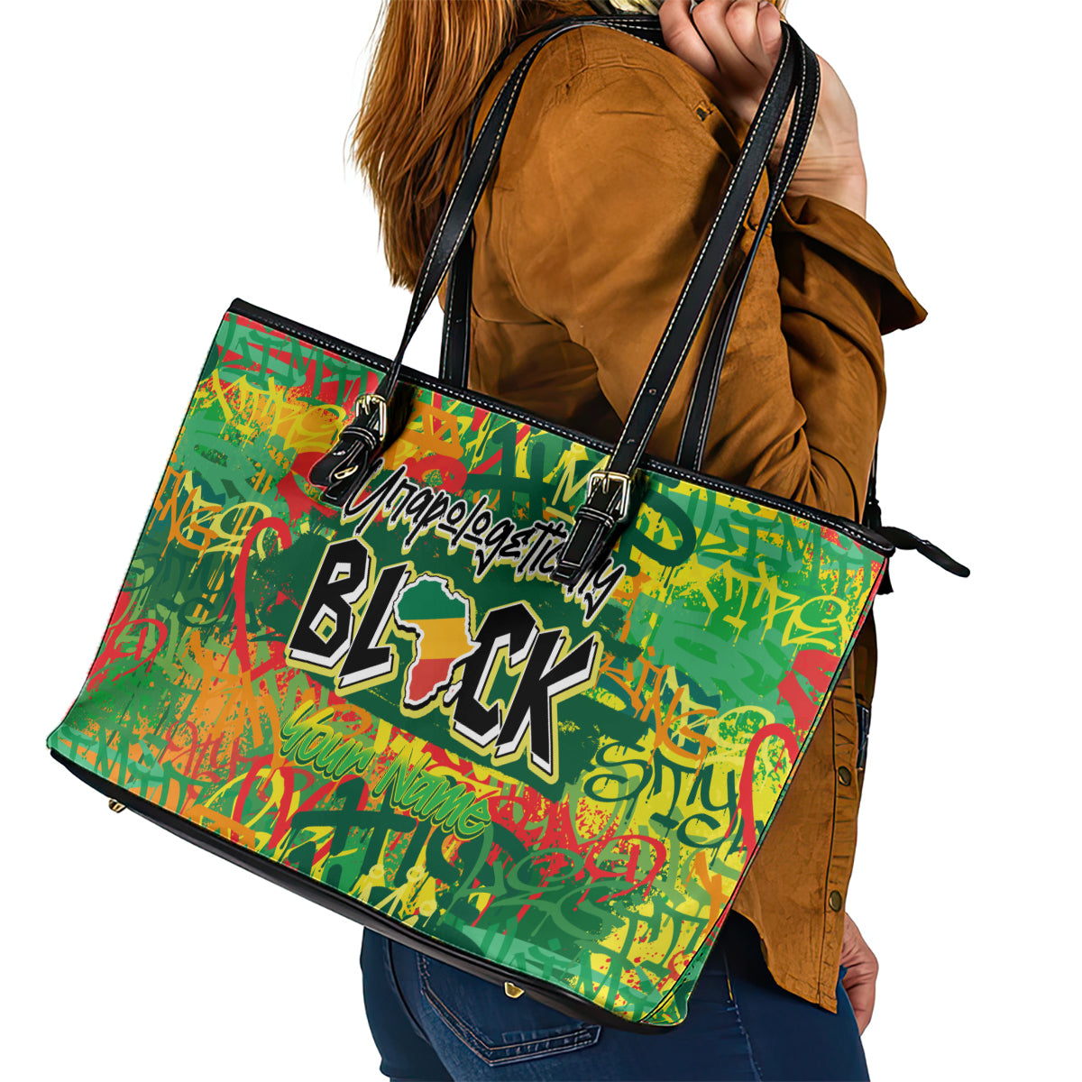 Personalized Colorful African Unapologetically Black Leather Tote Bag DT02