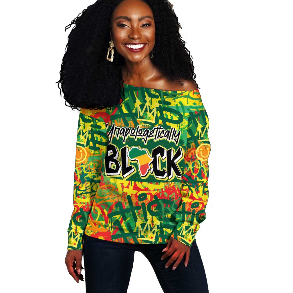 Personalized African Design Off Shoulder Sweater - Unapologetically Black DT02