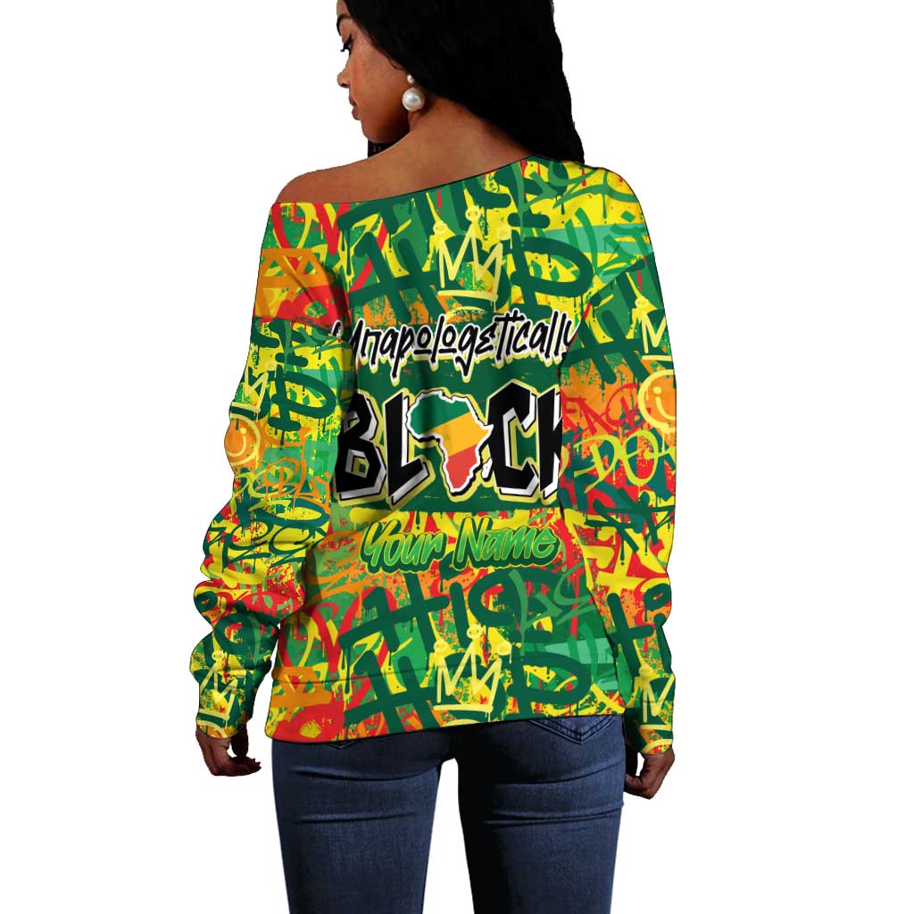 Personalized African Design Off Shoulder Sweater - Unapologetically Black DT02