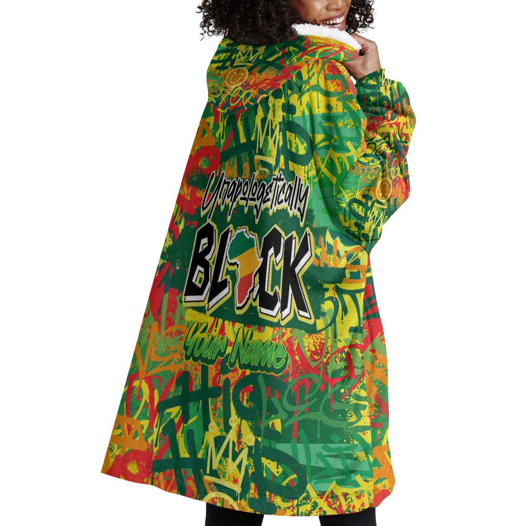 Personalized African Design Wearable Blanket Hoodie - Unapologetically Black DT02