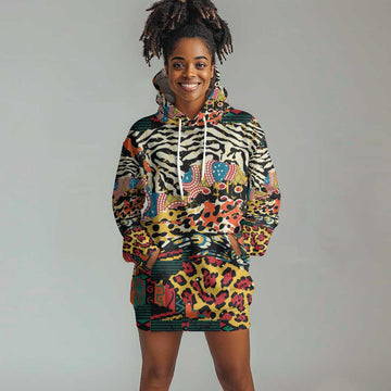 African Wildlife Hoodie Dress Animal Pattern DT02