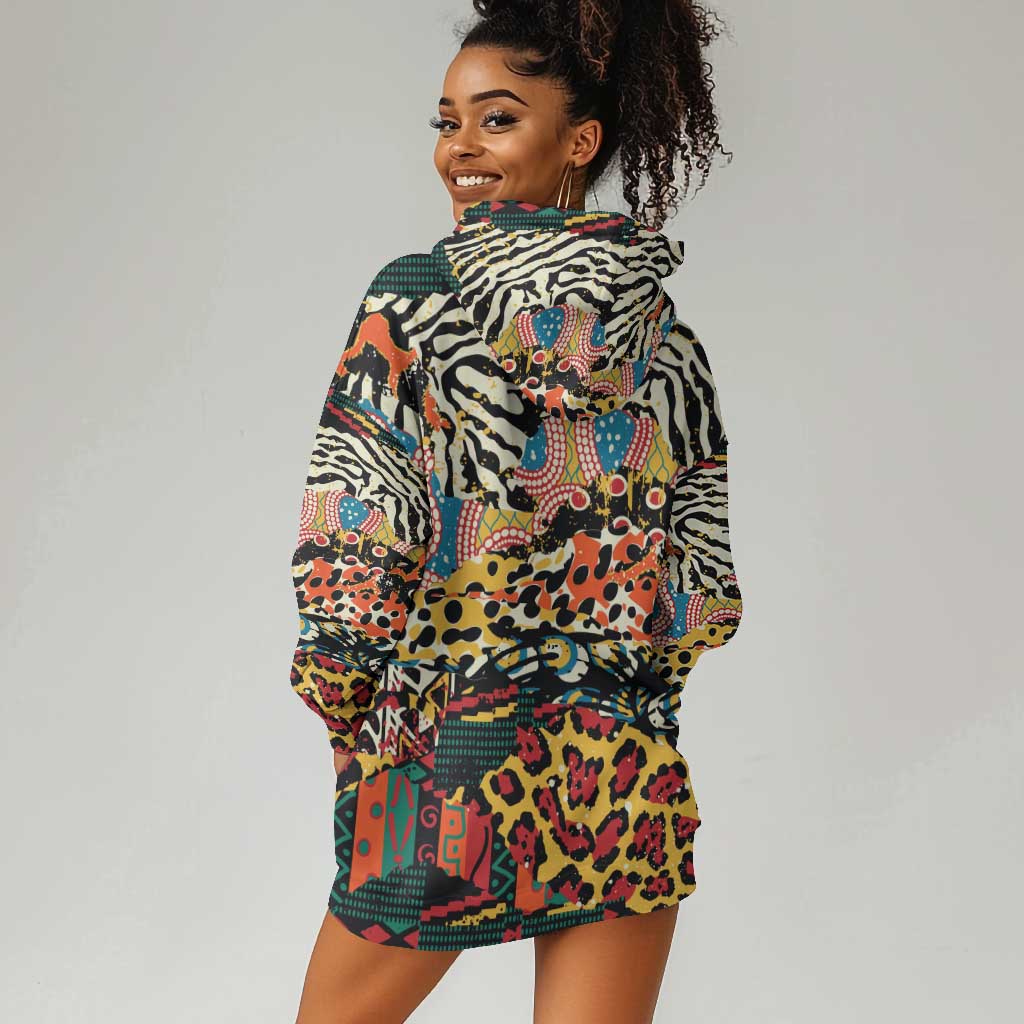 African Wildlife Hoodie Dress Animal Pattern DT02