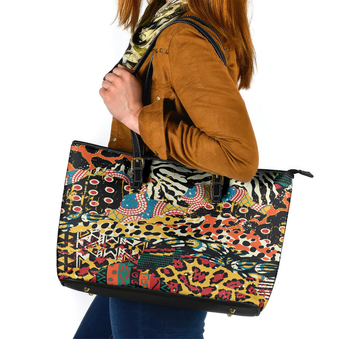 Africa Animal Pattern Leather Tote Bag DT02
