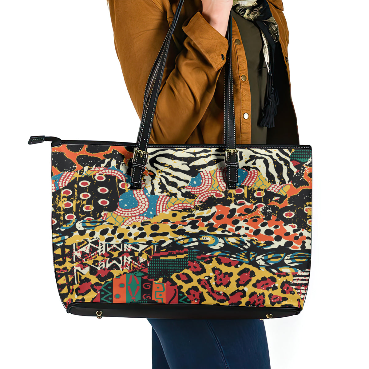 Africa Animal Pattern Leather Tote Bag DT02